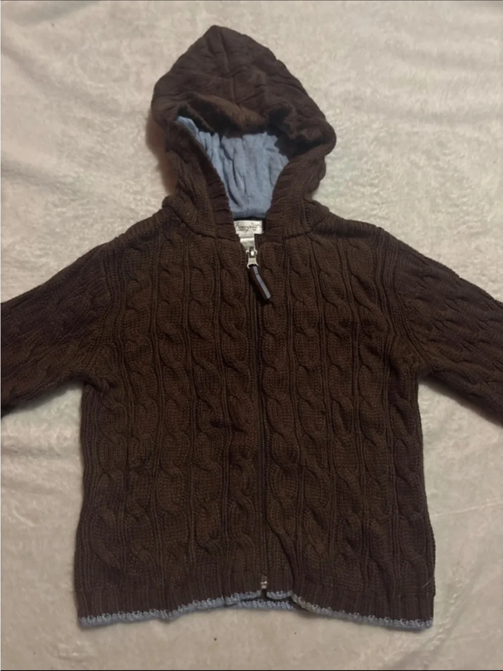 Kids Hooded Cable Knit Zip Jacket - Brown